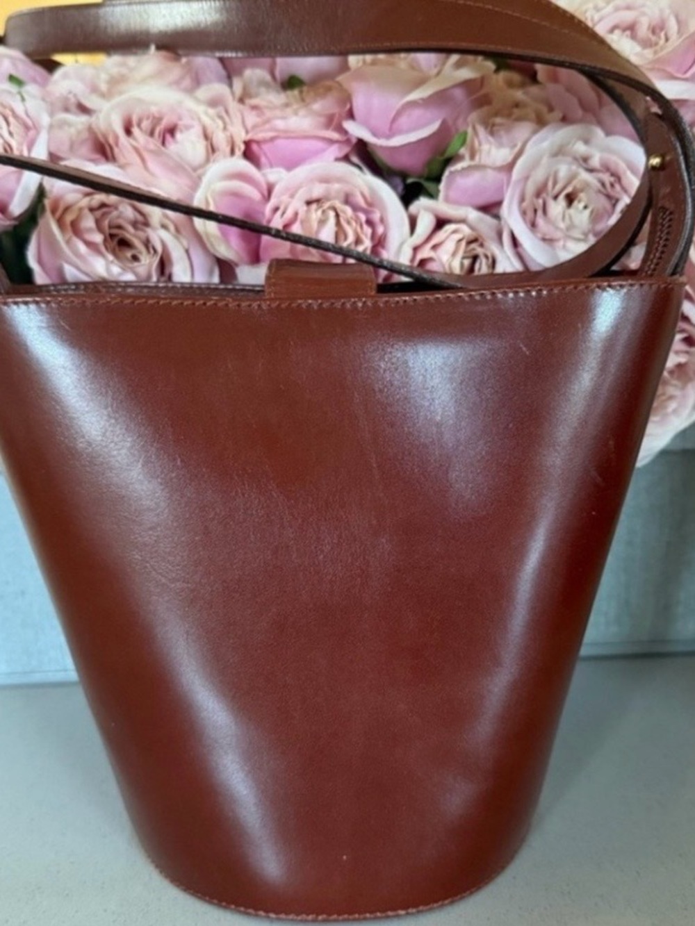 Salvatore Ferragamo Brown Leather Bucket Bag with Gold Hardware - Picture 5 of 14